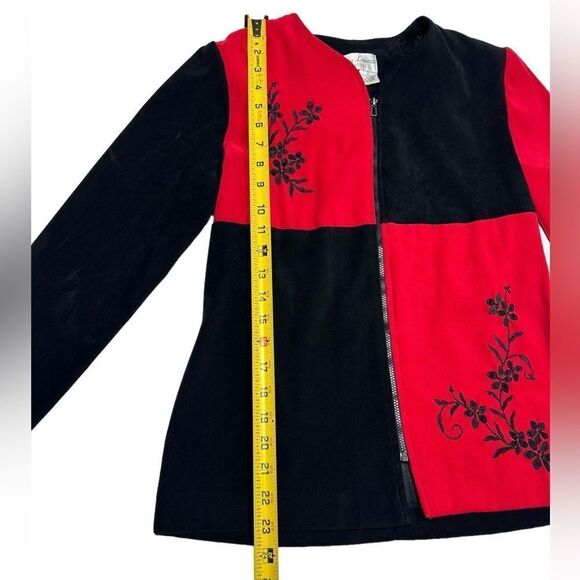Vintage Betsy Lauren Petites Red and Black Zip Up Cardigan Sweater Light Jacket - Picture 4 of 7